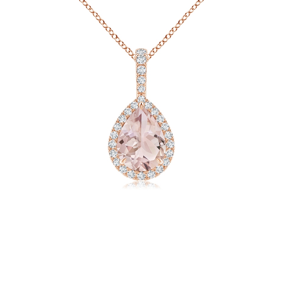 8x6mm A Morganite Teardrop Pendant with Diamond Halo in 9K Rose Gold 