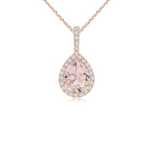 8x6mm A Morganite Teardrop Pendant with Diamond Halo in Rose Gold