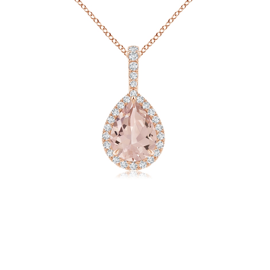 8x6mm AA Morganite Teardrop Pendant with Diamond Halo in 9K Rose Gold 