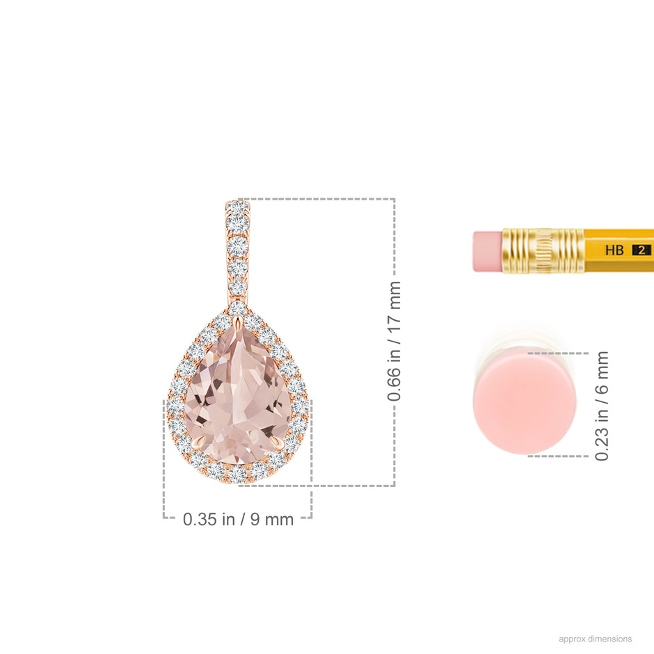 8x6mm AA Morganite Teardrop Pendant with Diamond Halo in 9K Rose Gold ruler