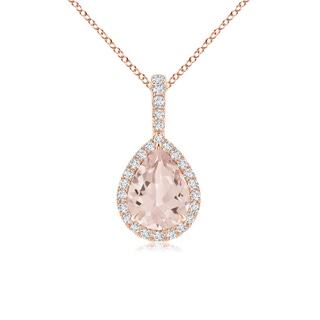 8x6mm AA Morganite Teardrop Pendant with Diamond Halo in Rose Gold