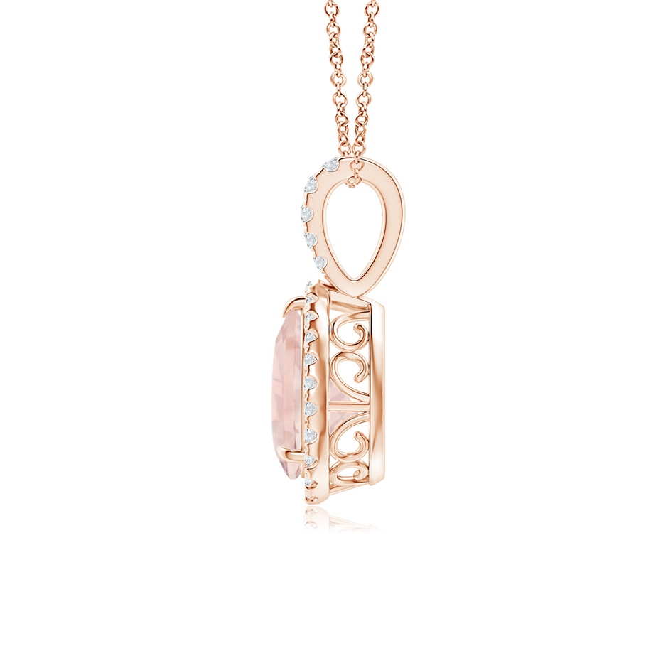 8x6mm AA Morganite Teardrop Pendant with Diamond Halo in Rose Gold side-1