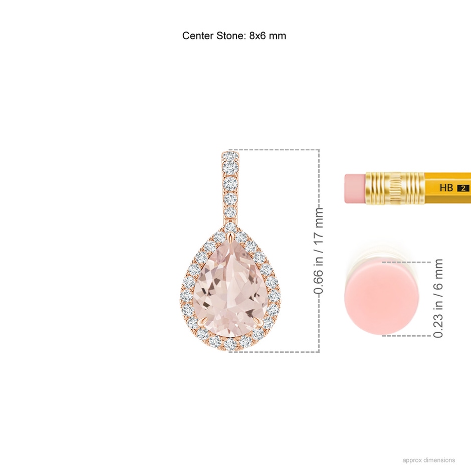 8x6mm AA Morganite Teardrop Pendant with Diamond Halo in Rose Gold ruler