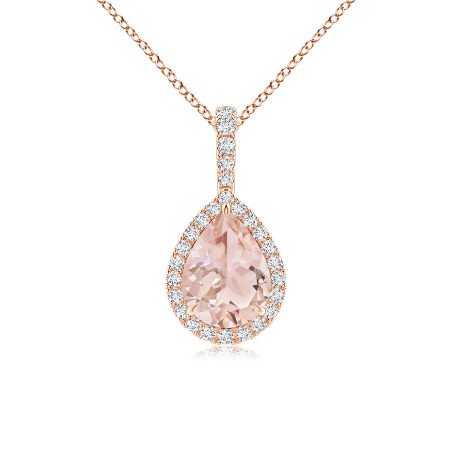 8x6mm AAA Morganite Teardrop Pendant with Diamond Halo in Rose Gold 
