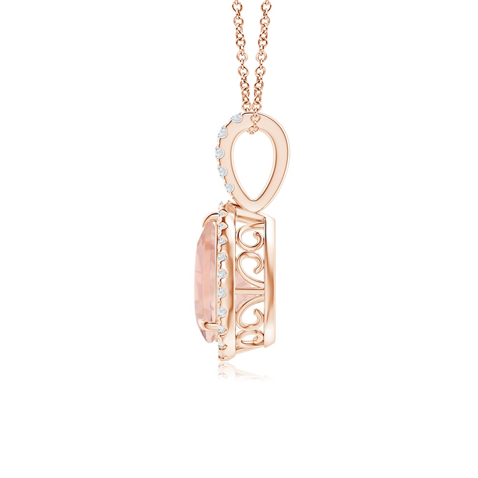 8x6mm AAA Morganite Teardrop Pendant with Diamond Halo in Rose Gold side-1