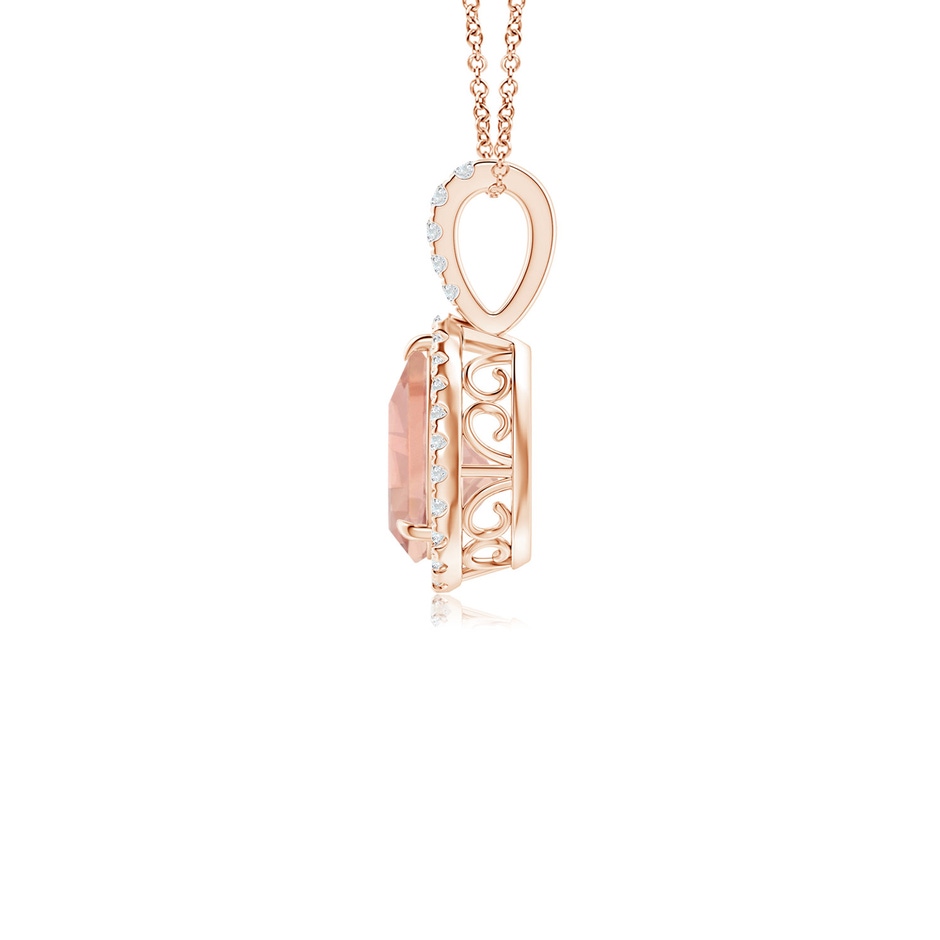 8x6mm AAA Morganite Teardrop Pendant with Diamond Halo in Rose Gold side 199