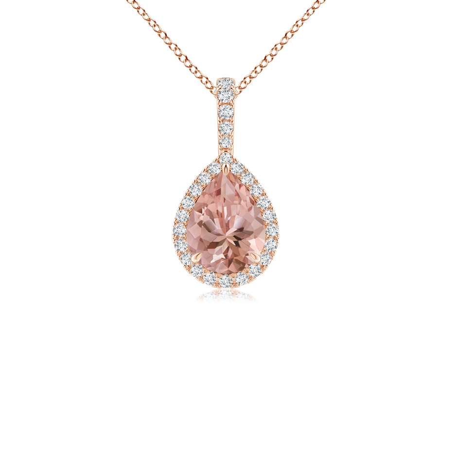 8x6mm AAAA Morganite Teardrop Pendant with Diamond Halo in 9K Rose Gold 