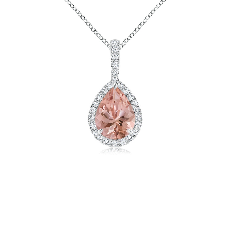 8x6mm AAAA Morganite Teardrop Pendant with Diamond Halo in P950 Platinum 