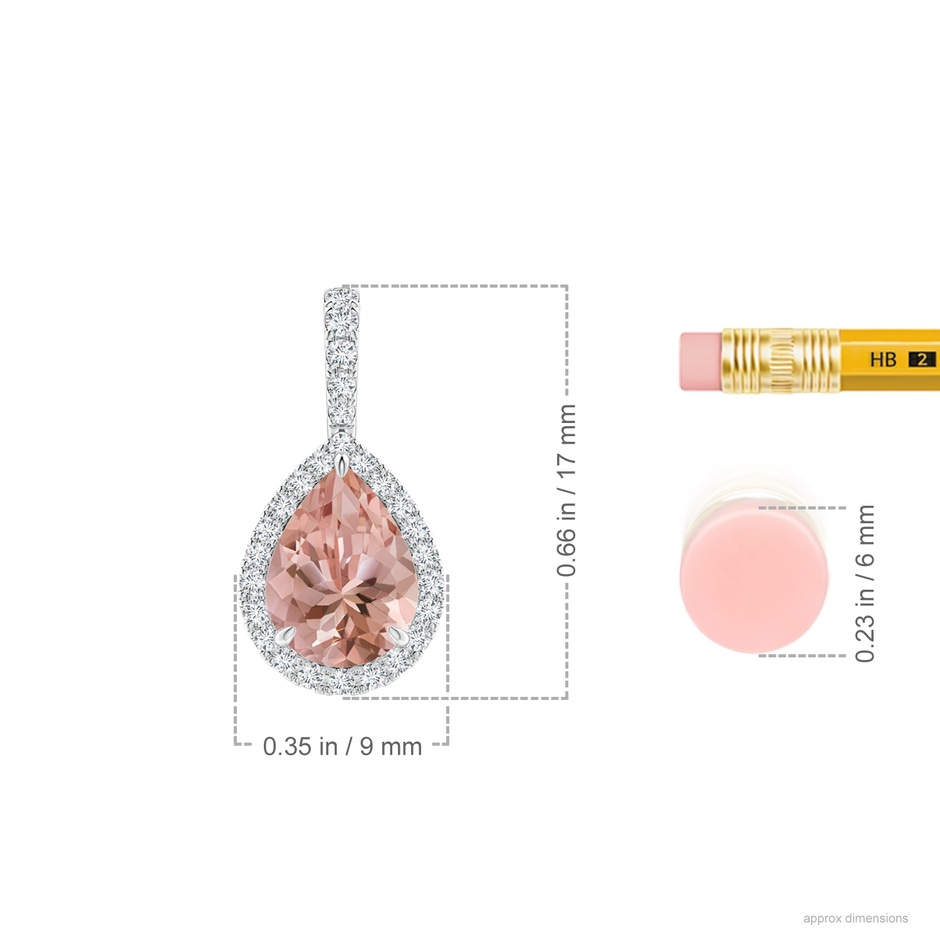 8x6mm AAAA Morganite Teardrop Pendant with Diamond Halo in P950 Platinum ruler