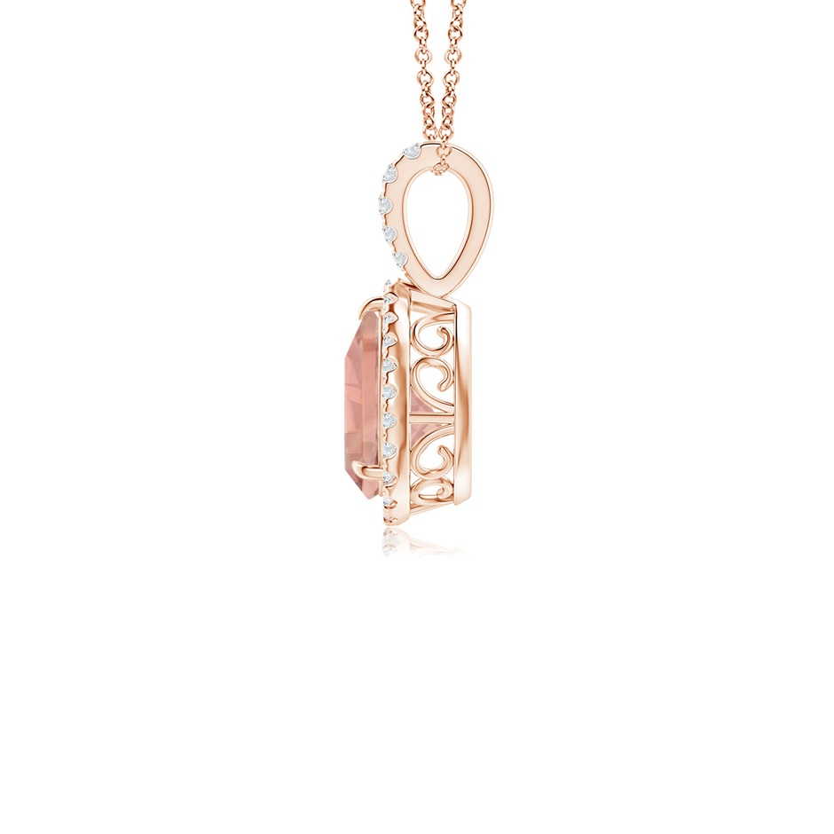 8x6mm AAAA Morganite Teardrop Pendant with Diamond Halo in Rose Gold side 199