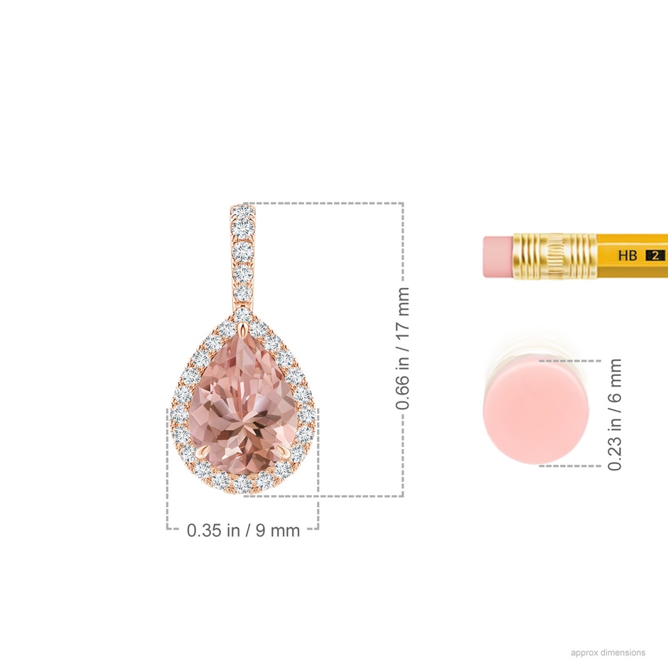 8x6mm AAAA Morganite Teardrop Pendant with Diamond Halo in Rose Gold ruler