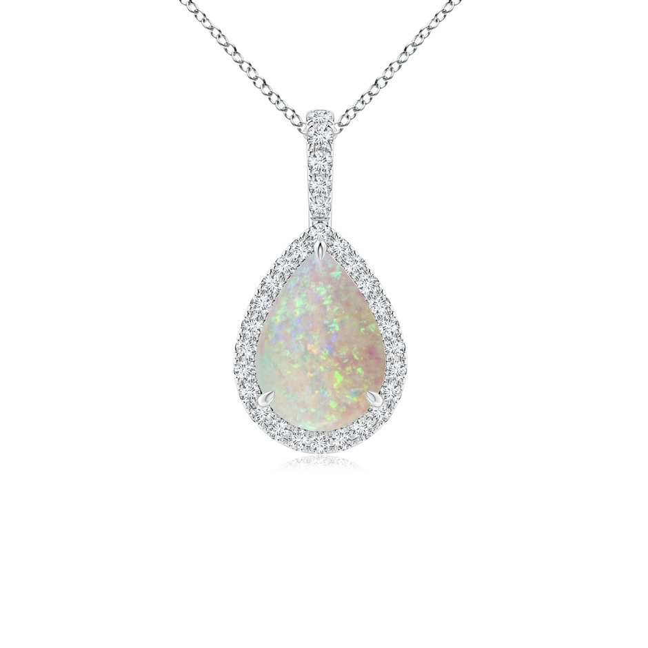 10x7mm AAA Opal Teardrop Pendant with Diamond Halo in 10K White Gold 
