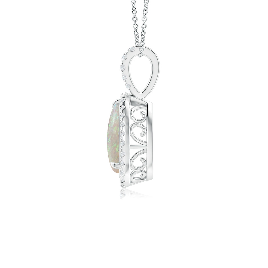 10x7mm AAA Opal Teardrop Pendant with Diamond Halo in 10K White Gold side 199