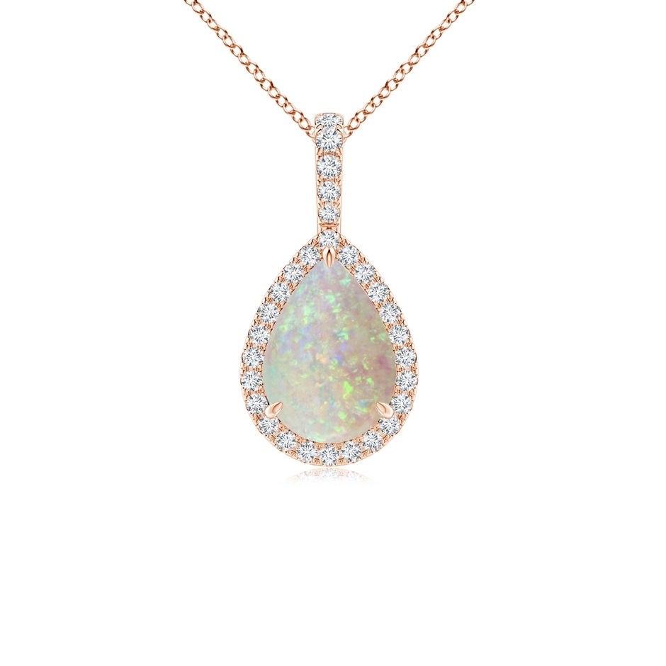 10x7mm AAA Opal Teardrop Pendant with Diamond Halo in 18K Rose Gold 