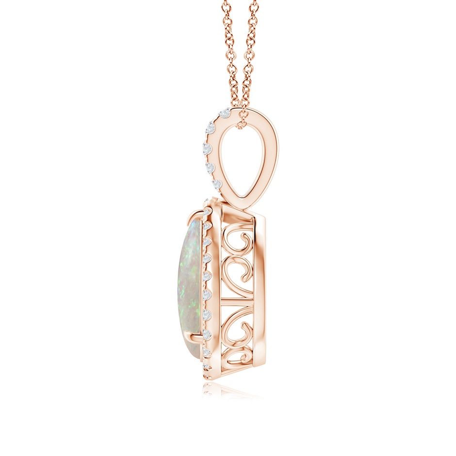 10x7mm AAA Opal Teardrop Pendant with Diamond Halo in Rose Gold side-1