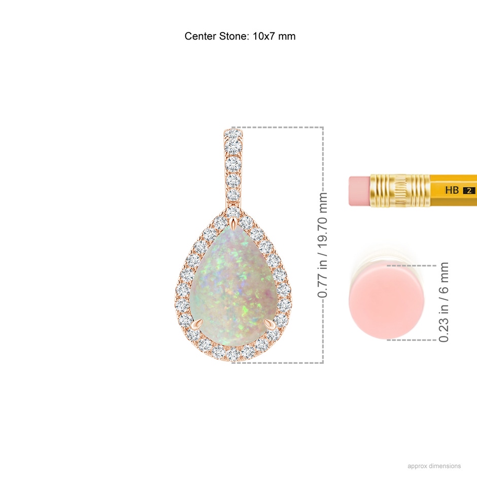 10x7mm AAA Opal Teardrop Pendant with Diamond Halo in Rose Gold ruler
