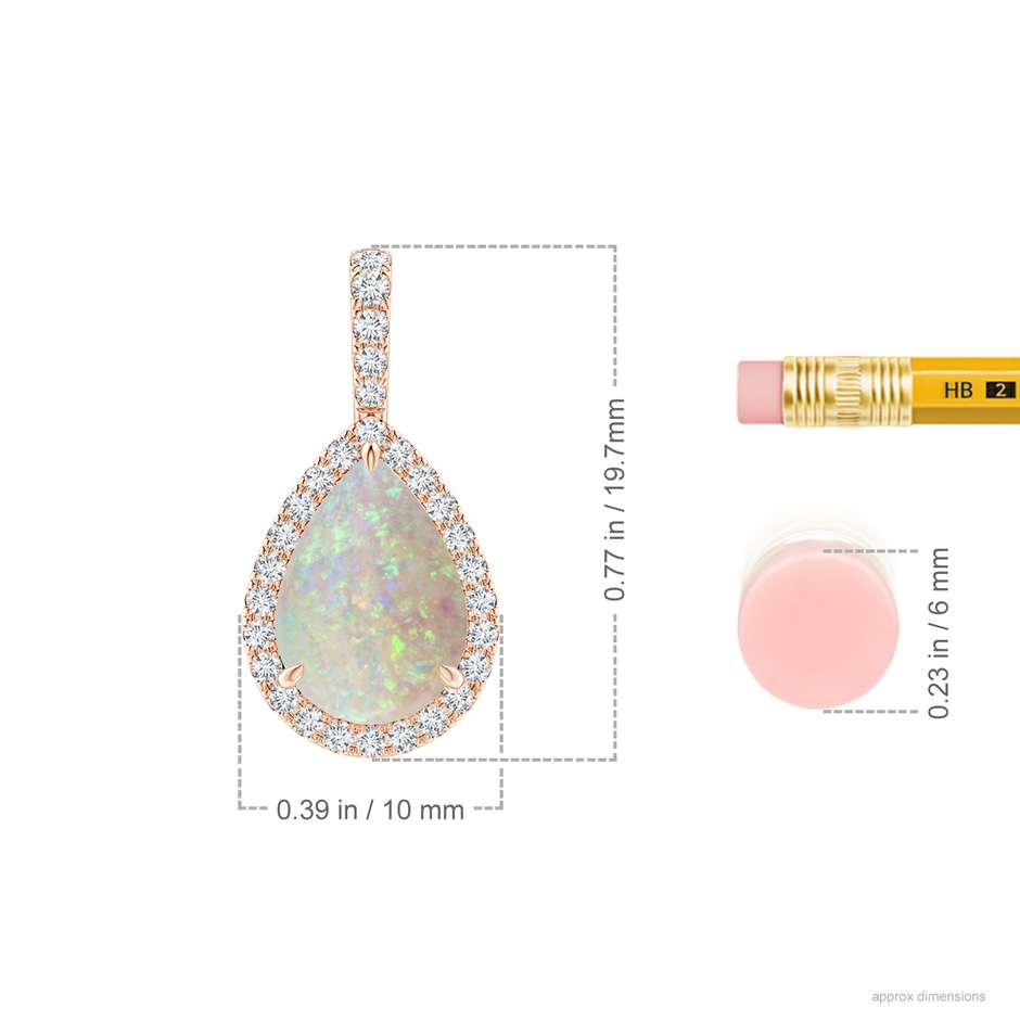 10x7mm AAA Opal Teardrop Pendant with Diamond Halo in Rose Gold ruler