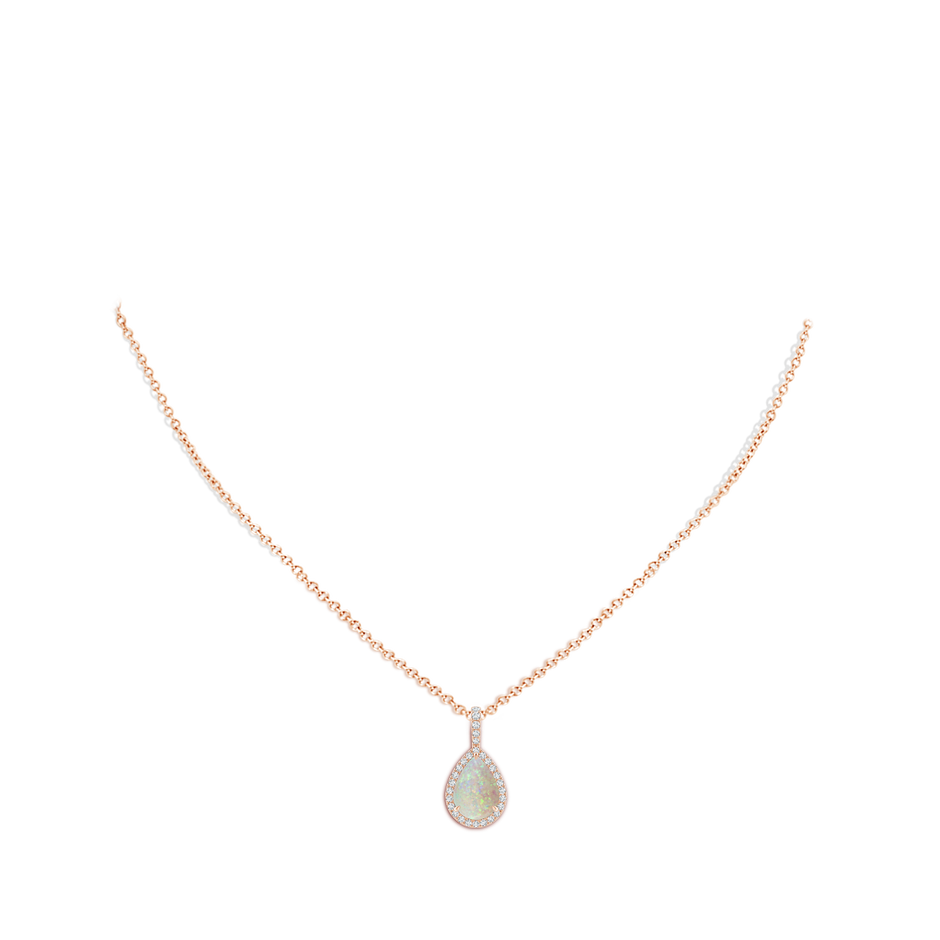 10x7mm AAA Opal Teardrop Pendant with Diamond Halo in Rose Gold body-neck
