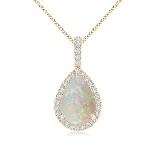 10x7mm AAA Opal Teardrop Pendant with Diamond Halo in Yellow Gold