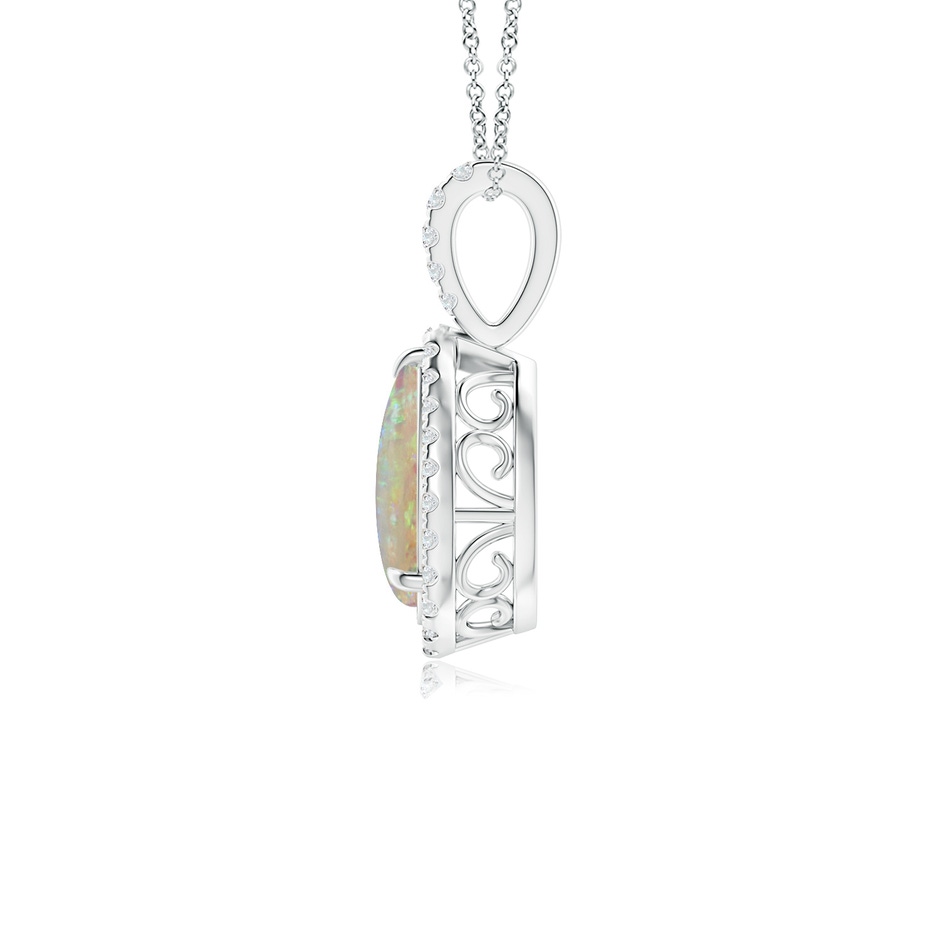 10x7mm AAAA Opal Teardrop Pendant with Diamond Halo in 18K White Gold side 199