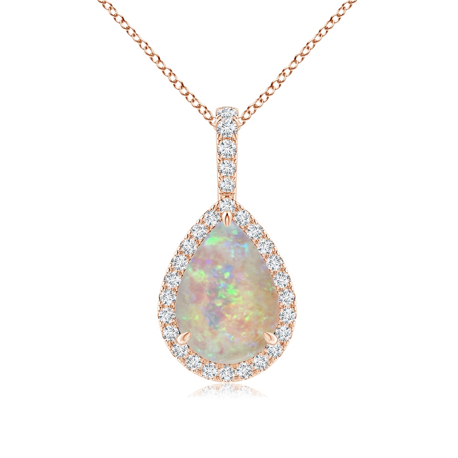 10x7mm AAAA Opal Teardrop Pendant with Diamond Halo in Rose Gold 