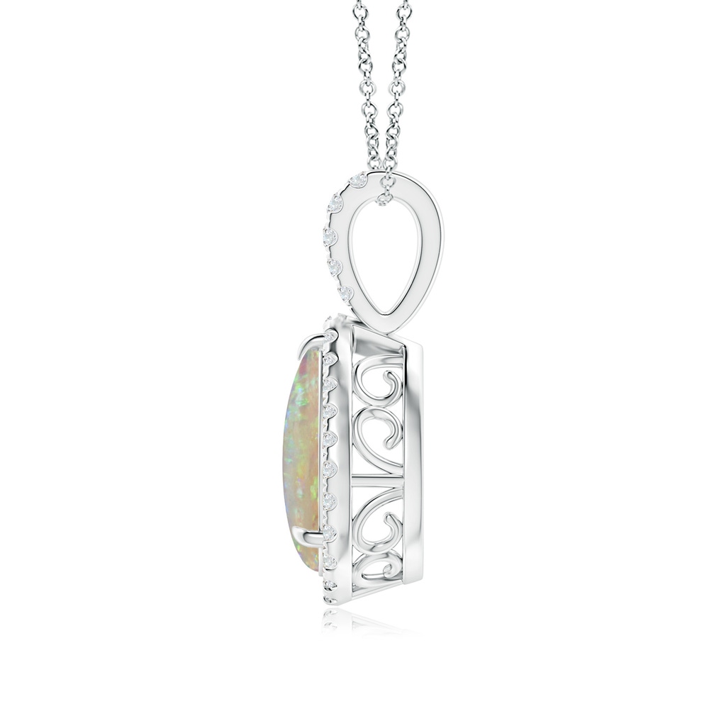 10x7mm AAAA Opal Teardrop Pendant with Diamond Halo in White Gold Side-1