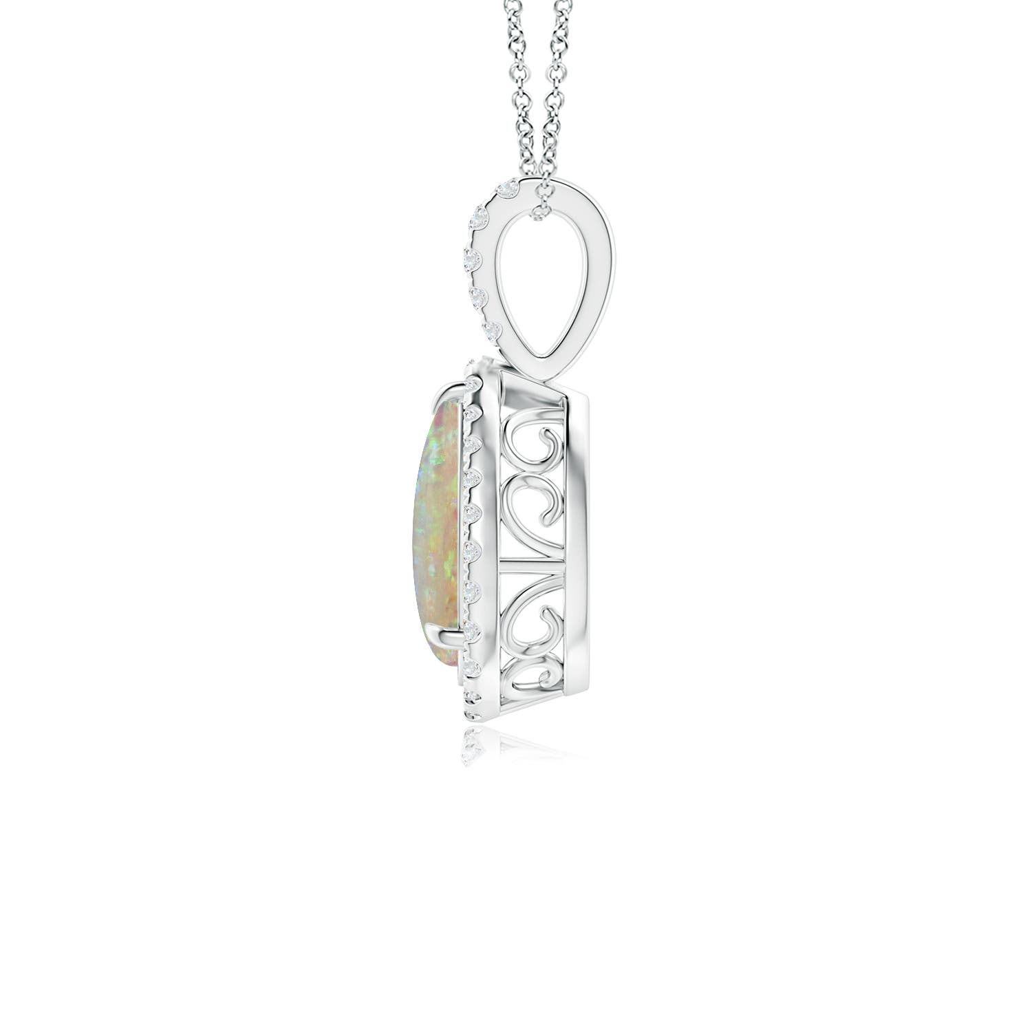 10x7mm AAAA Opal Teardrop Pendant with Diamond Halo in White Gold - side 3