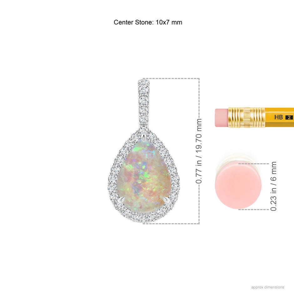 10x7mm AAAA Opal Teardrop Pendant with Diamond Halo in White Gold ruler