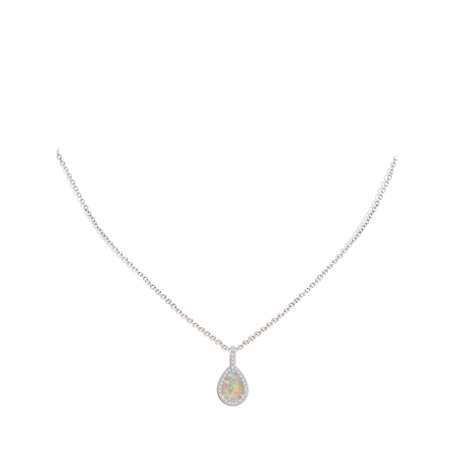 10x7mm AAAA Opal Teardrop Pendant with Diamond Halo in White Gold body-neck