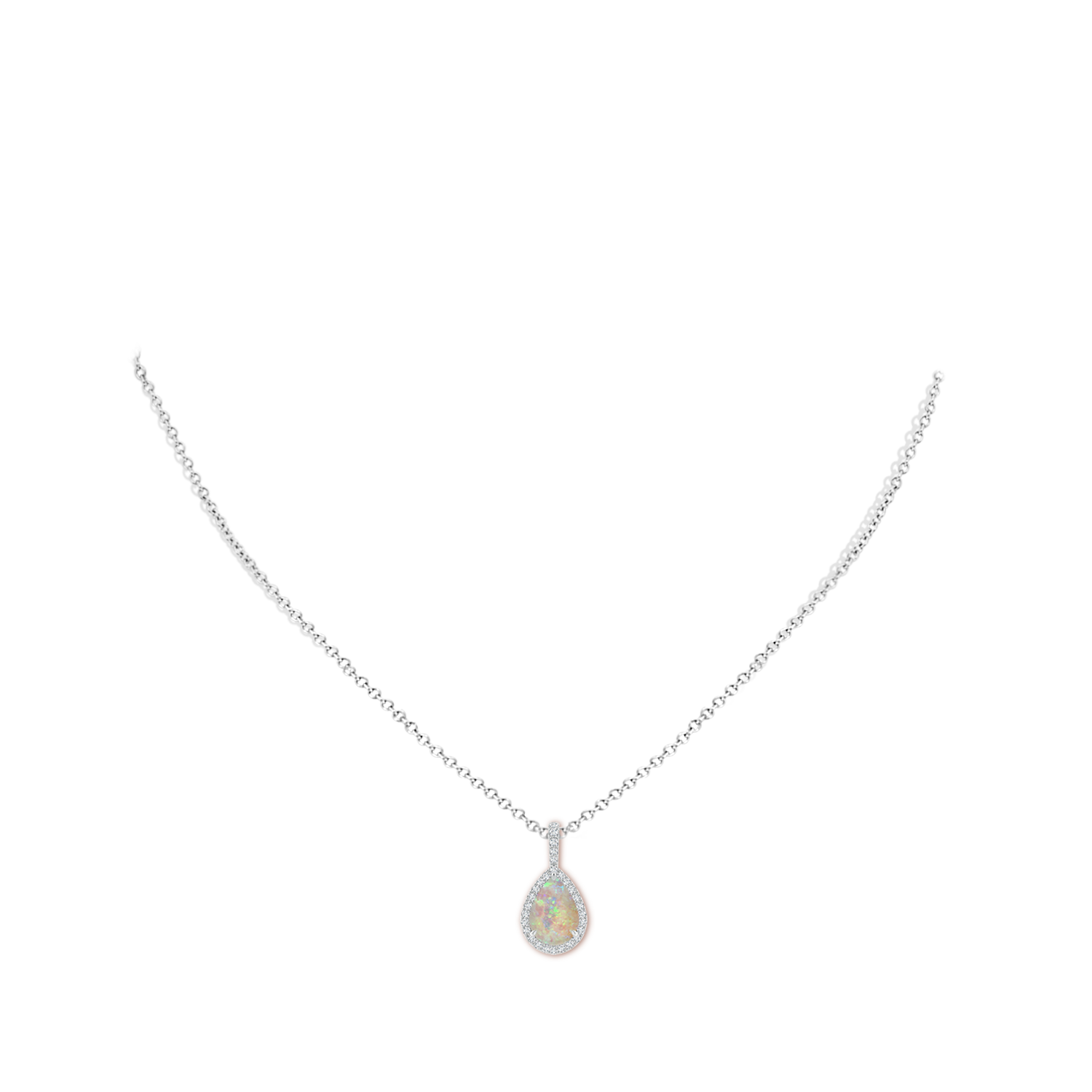 10x7mm AAAA Opal Teardrop Pendant with Diamond Halo in White Gold - body_neck