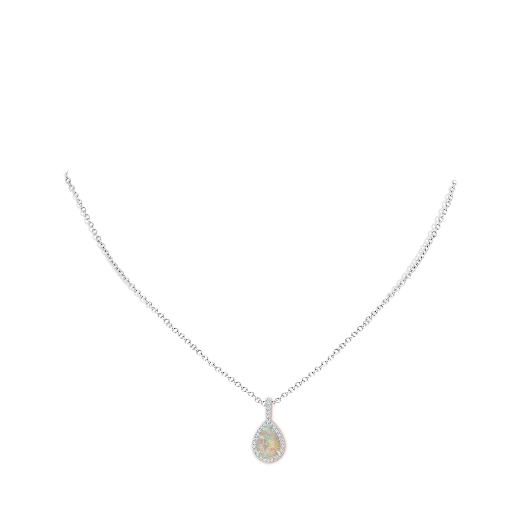 10x7mm AAAA Opal Teardrop Pendant with Diamond Halo in White Gold - body_neck