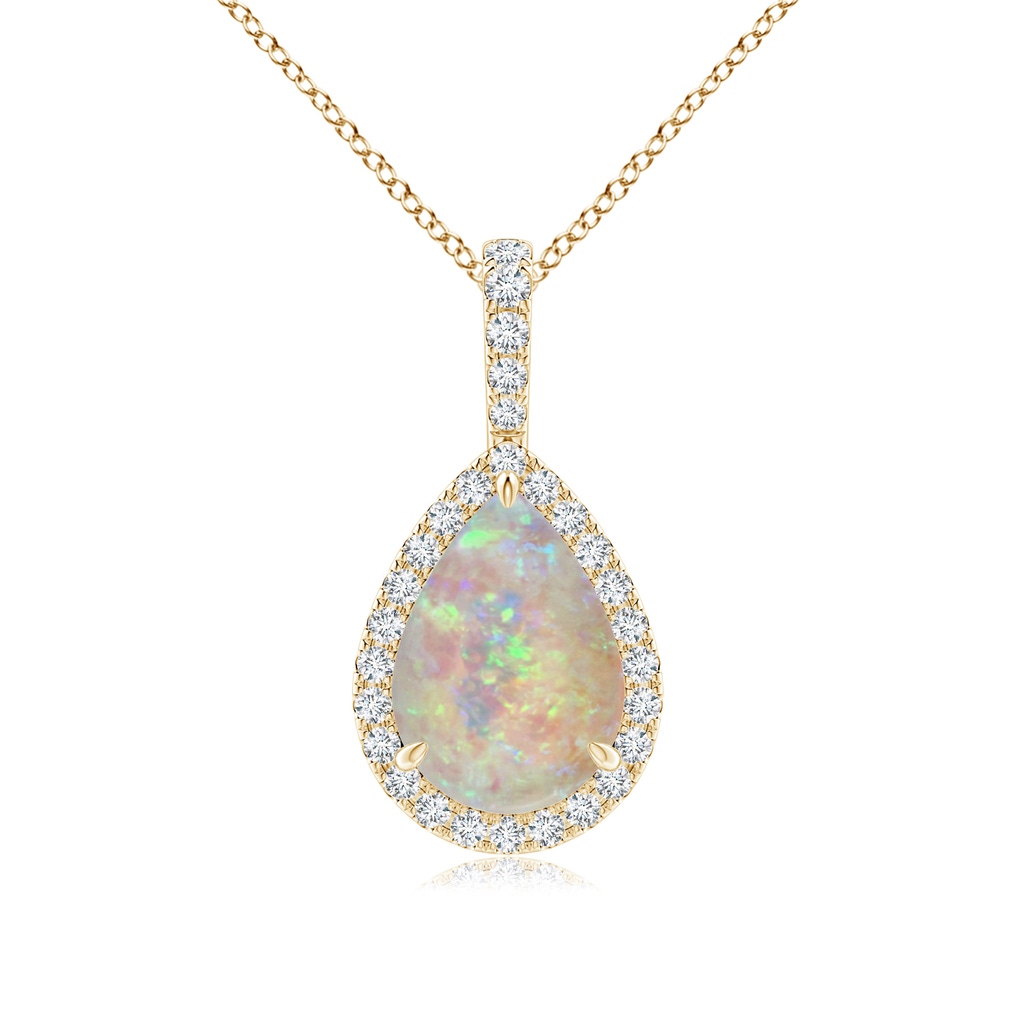 10x7mm AAAA Opal Teardrop Pendant with Diamond Halo in Yellow Gold