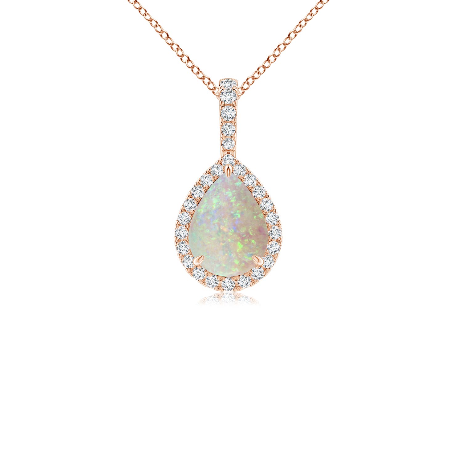 8x6mm AAA Opal Teardrop Pendant with Diamond Halo in 18CT Rose Gold