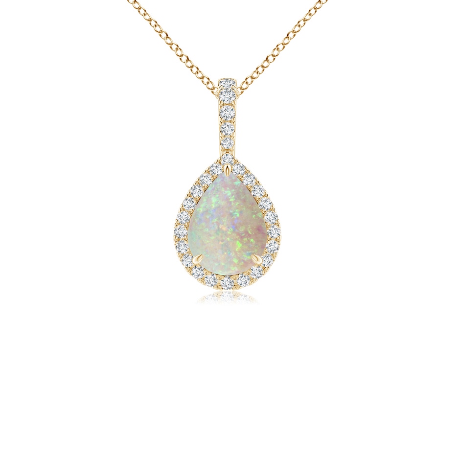 8x6mm AAA Opal Teardrop Pendant with Diamond Halo in 9K Yellow Gold 