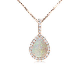 8x6mm AAA Opal Teardrop Pendant with Diamond Halo in Rose Gold