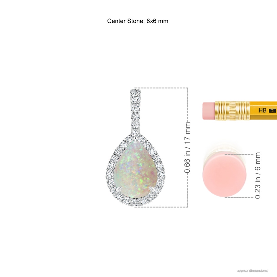 8x6mm AAA Opal Teardrop Pendant with Diamond Halo in White Gold ruler