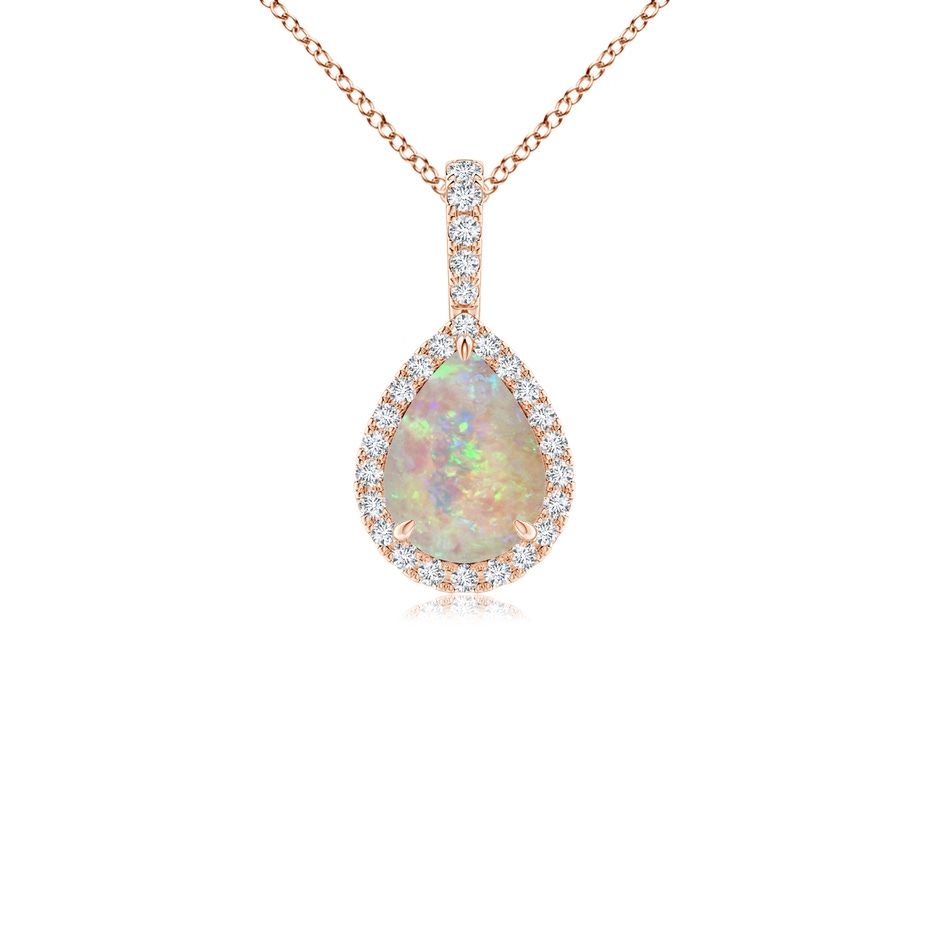8x6mm AAAA Opal Teardrop Pendant with Diamond Halo in 9K Rose Gold 