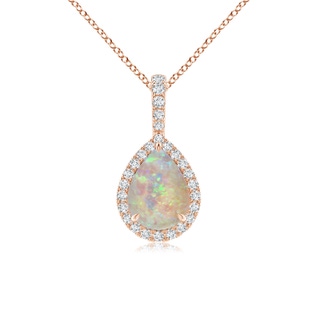 8x6mm AAAA Opal Teardrop Pendant with Diamond Halo in Rose Gold