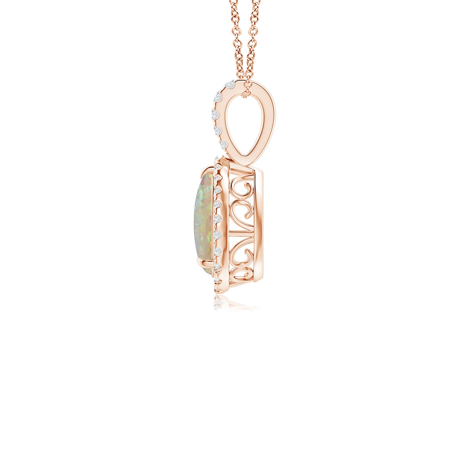 8x6mm AAAA Opal Teardrop Pendant with Diamond Halo in Rose Gold