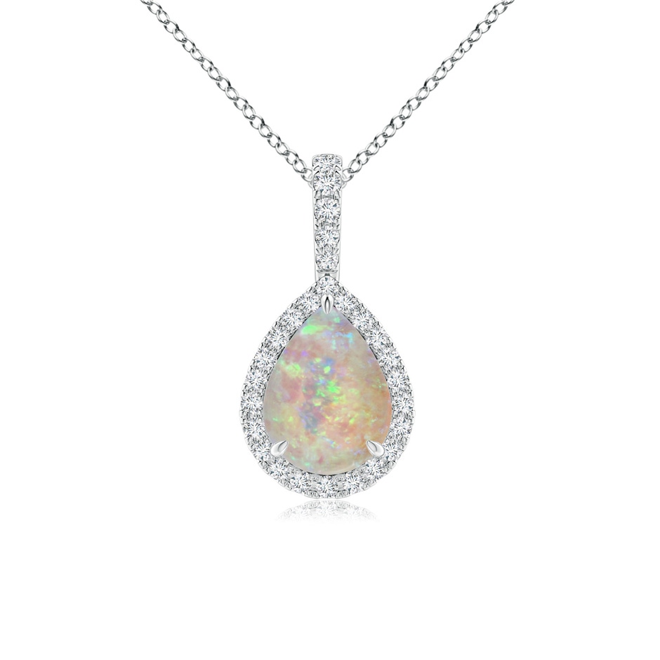 8x6mm AAAA Opal Teardrop Pendant with Diamond Halo in White Gold 