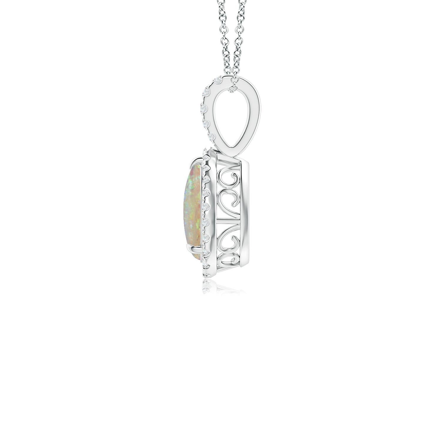 8x6mm AAAA Opal Teardrop Pendant with Diamond Halo in White Gold