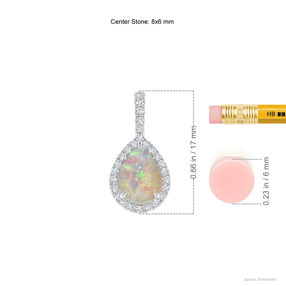 8x6mm AAAA Opal Teardrop Pendant with Diamond Halo in White Gold ruler