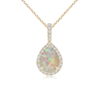 8x6mm AAAA Opal Teardrop Pendant with Diamond Halo in Yellow Gold