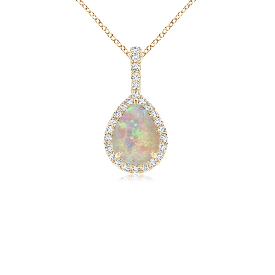 8x6mm AAAA Opal Teardrop Pendant with Diamond Halo in Yellow Gold 