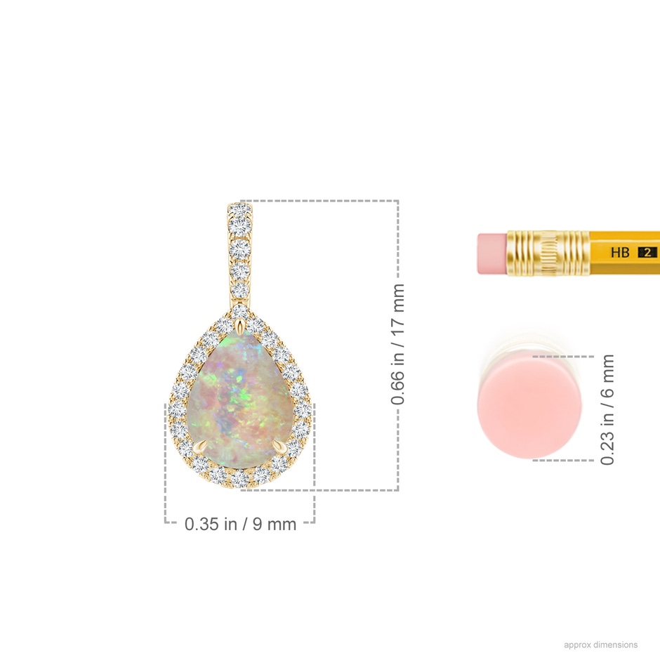 8x6mm AAAA Opal Teardrop Pendant with Diamond Halo in Yellow Gold ruler