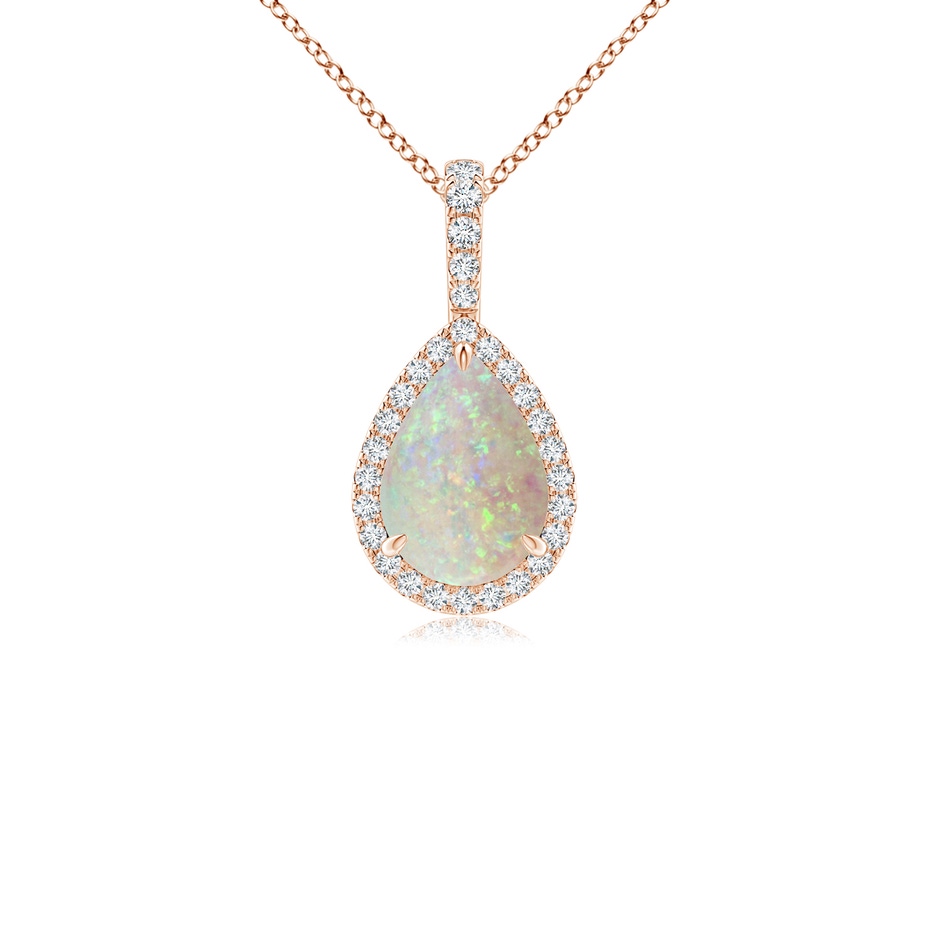 9x6mm AAA Opal Teardrop Pendant with Diamond Halo in Rose Gold 