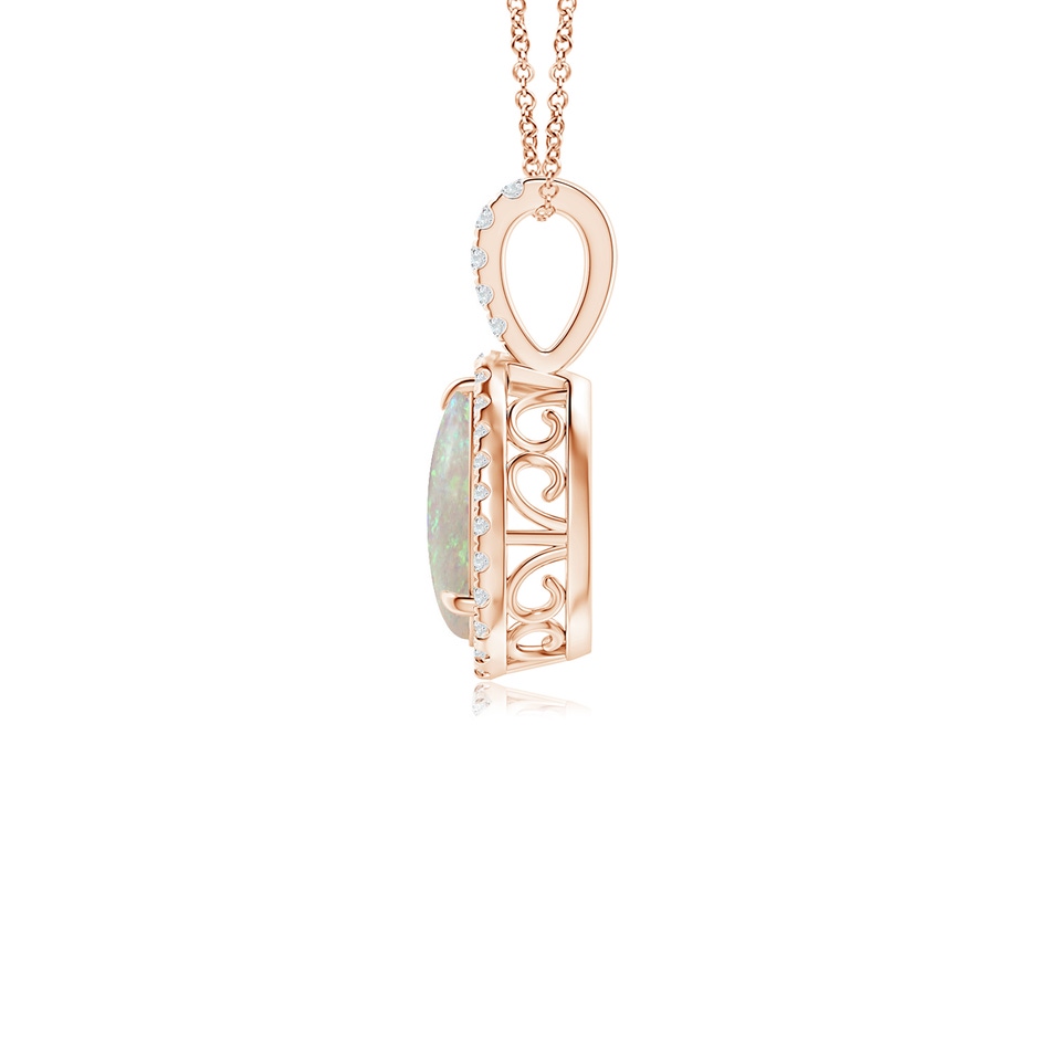 9x6mm AAA Opal Teardrop Pendant with Diamond Halo in Rose Gold side 199