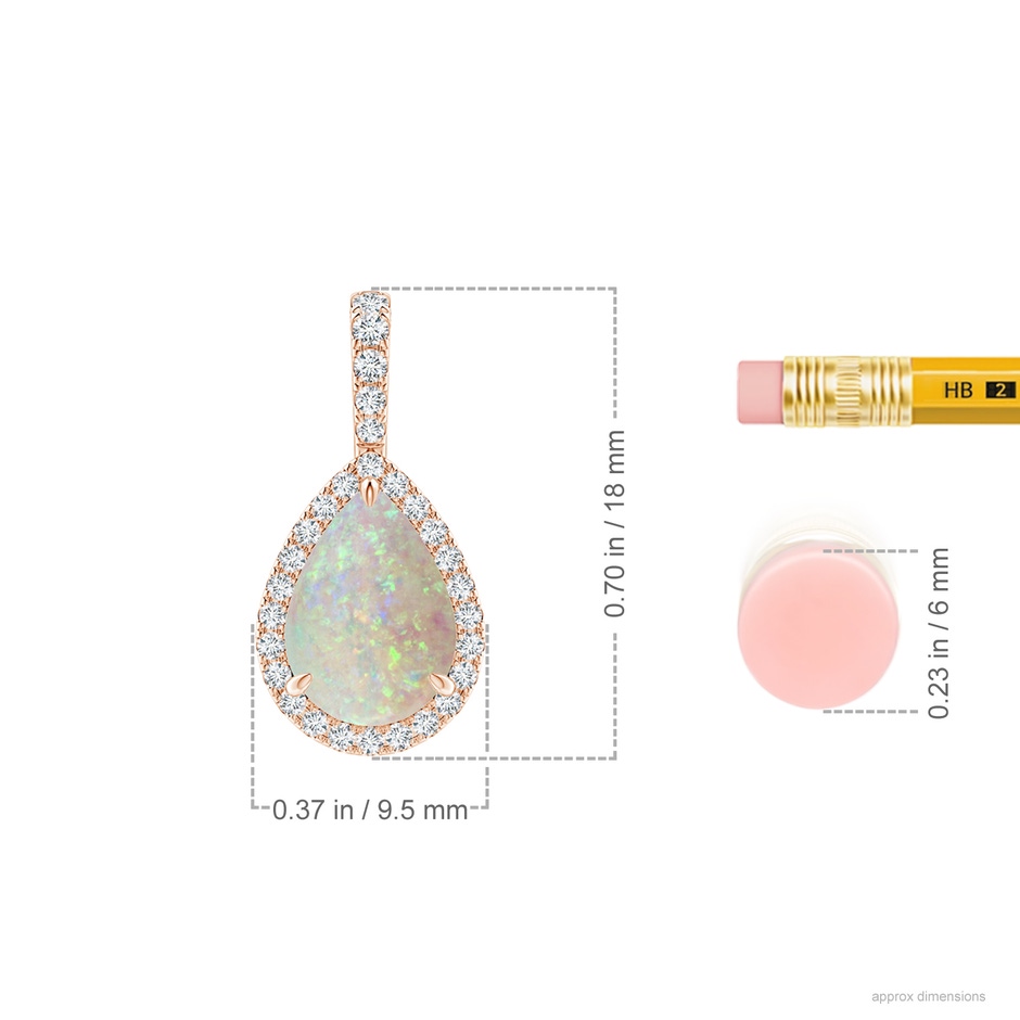 9x6mm AAA Opal Teardrop Pendant with Diamond Halo in Rose Gold ruler