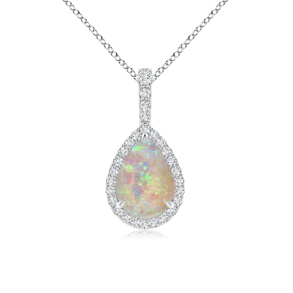 9x6mm AAAA Opal Teardrop Pendant with Diamond Halo in White Gold 