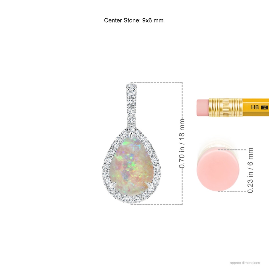 9x6mm AAAA Opal Teardrop Pendant with Diamond Halo in White Gold ruler